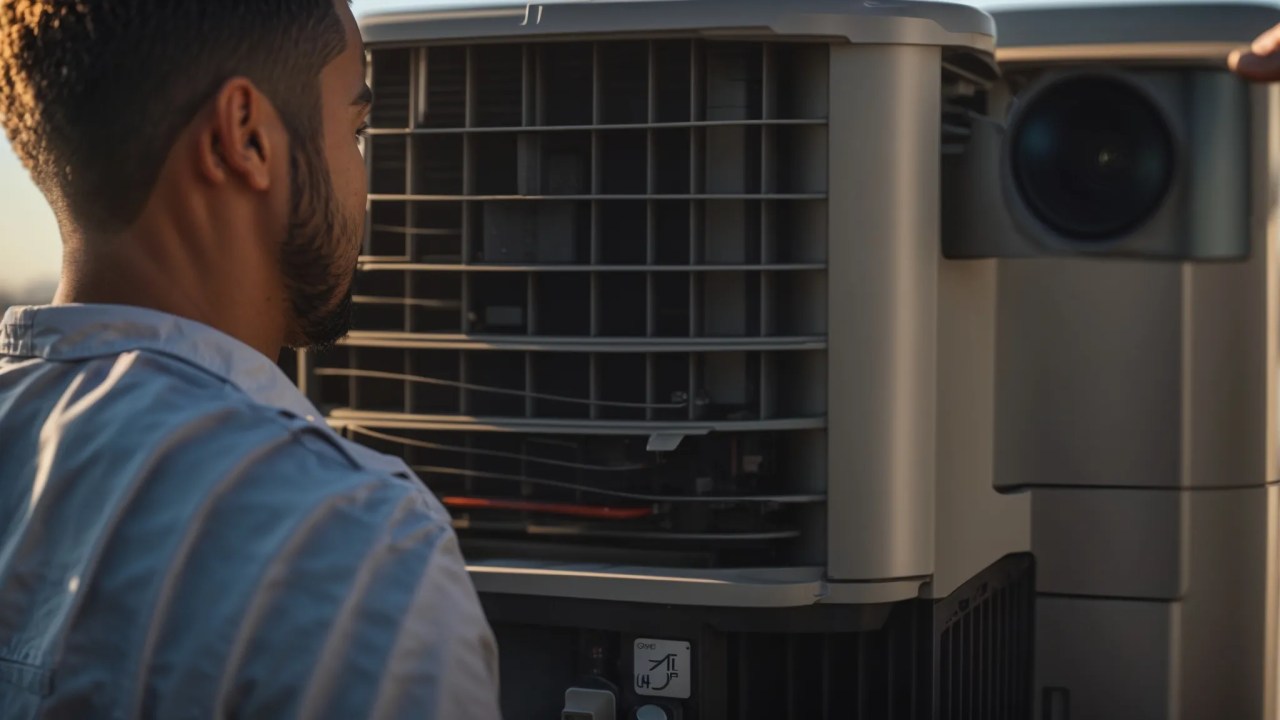 air conditioning, a skilled technician expertly inspectin